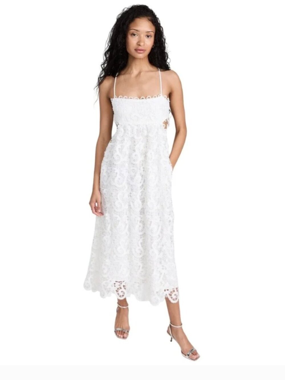 Saylor Wendie Dress Floral Lace Embroidered Cutout Open Tie Bow Back White Large